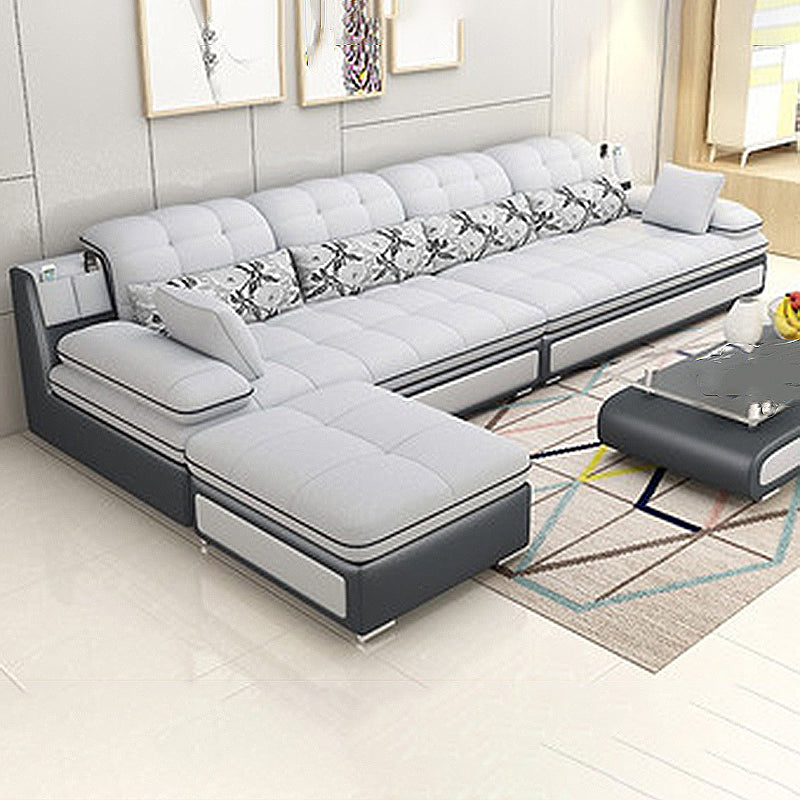 129.92" L√ó 62.99" W √ó 33.46" H Sofa Pillow Top Arm Sectional with Storage Black-Gray Clearhalo 'furn' 'furn_sectionals' 'Furniture' 'furniture_sectionals' 'kitchen' 'kitchen_sectionals' 'Living Room Furniture' 'Sectionals' 4855792