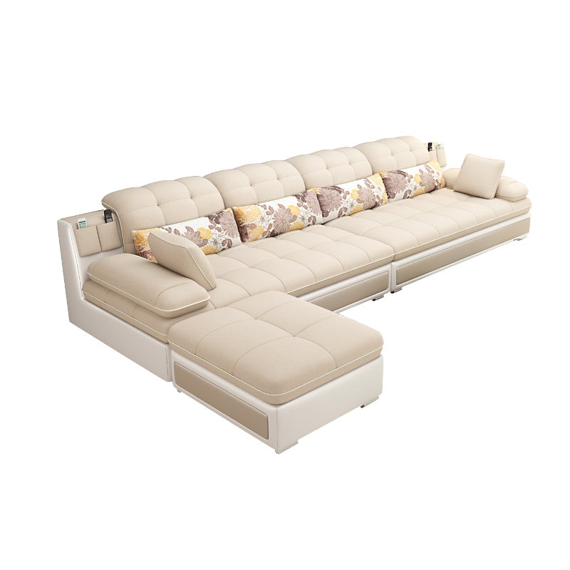 129.92" L√ó 62.99" W √ó 33.46" H Sofa Pillow Top Arm Sectional with Storage Khaki Sponge Clearhalo 'furn' 'furn_sectionals' 'Furniture' 'furniture_sectionals' 'kitchen' 'kitchen_sectionals' 'Living Room Furniture' 'Sectionals' 4855794