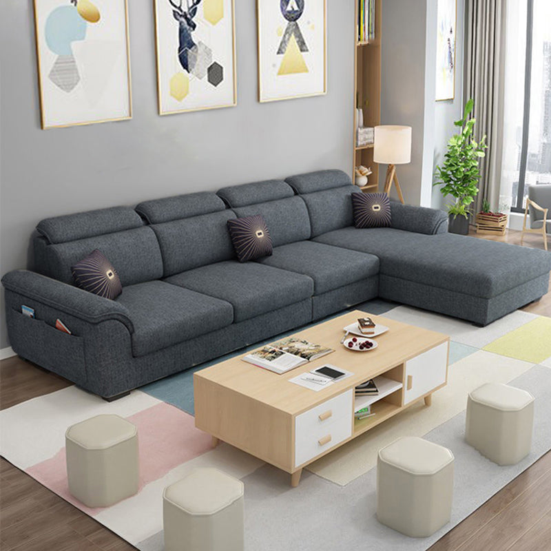 108.26" L x 62.99" W x 31.49" H Sofa Upholstered Arm Sectional with Pillowed Back Cushions Dark Gray-Black Linen Clearhalo 'furn' 'furn_sectionals' 'Furniture' 'furniture_sectionals' 'kitchen' 'kitchen_sectionals' 'Living Room Furniture' 'Sectionals' 4855801