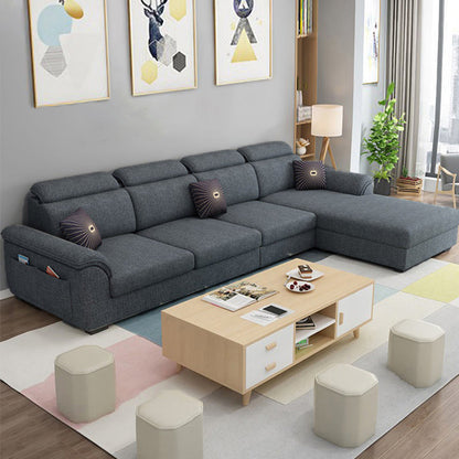 108.26" L x 62.99" W x 31.49" H Sofa Upholstered Arm Sectional with Pillowed Back Cushions Dark Gray-Black Linen Clearhalo 'furn' 'furn_sectionals' 'Furniture' 'furniture_sectionals' 'kitchen' 'kitchen_sectionals' 'Living Room Furniture' 'Sectionals' 4855801