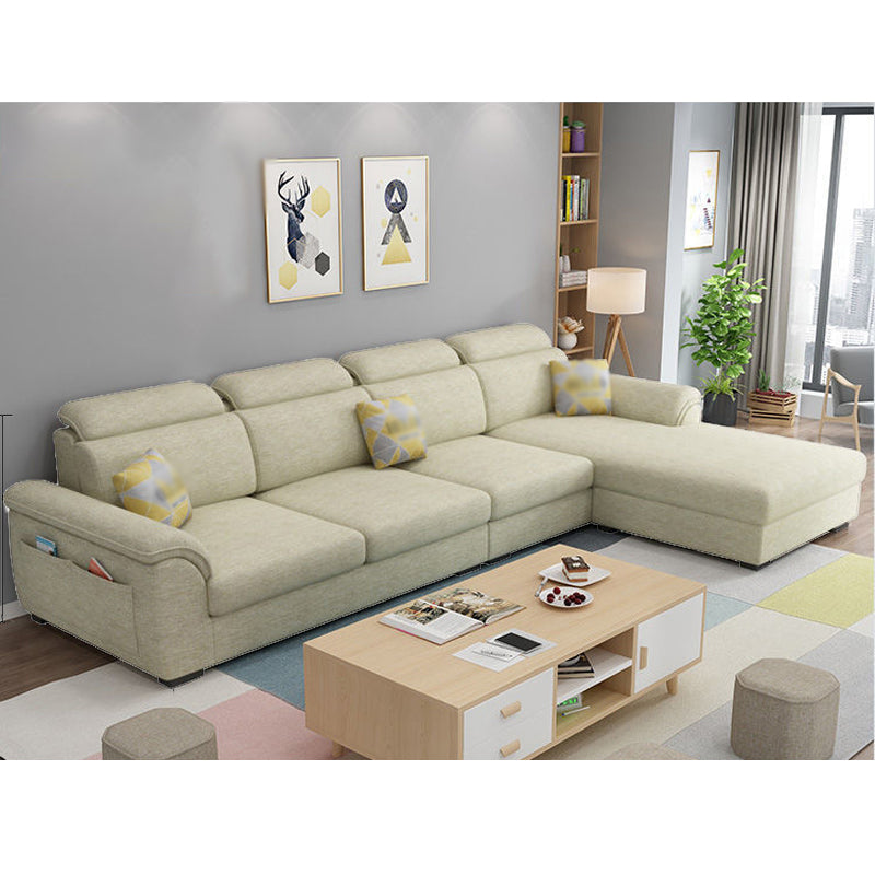 108.26" L x 62.99" W x 31.49" H Sofa Upholstered Arm Sectional with Pillowed Back Cushions Beige Linen Clearhalo 'furn' 'furn_sectionals' 'Furniture' 'furniture_sectionals' 'kitchen' 'kitchen_sectionals' 'Living Room Furniture' 'Sectionals' 4855803