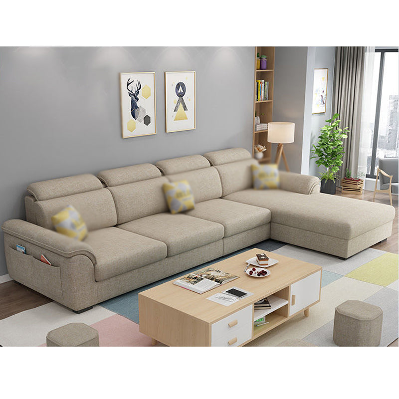 108.26" L x 62.99" W x 31.49" H Sofa Upholstered Arm Sectional with Pillowed Back Cushions Yellow Linen Clearhalo 'furn' 'furn_sectionals' 'Furniture' 'furniture_sectionals' 'kitchen' 'kitchen_sectionals' 'Living Room Furniture' 'Sectionals' 4855807