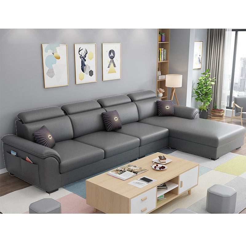 108.26" L x 62.99" W x 31.49" H Sofa Upholstered Arm Sectional with Pillowed Back Cushions Dark Gray Faux Leather Clearhalo 'furn' 'furn_sectionals' 'Furniture' 'furniture_sectionals' 'kitchen' 'kitchen_sectionals' 'Living Room Furniture' 'Sectionals' 4855809
