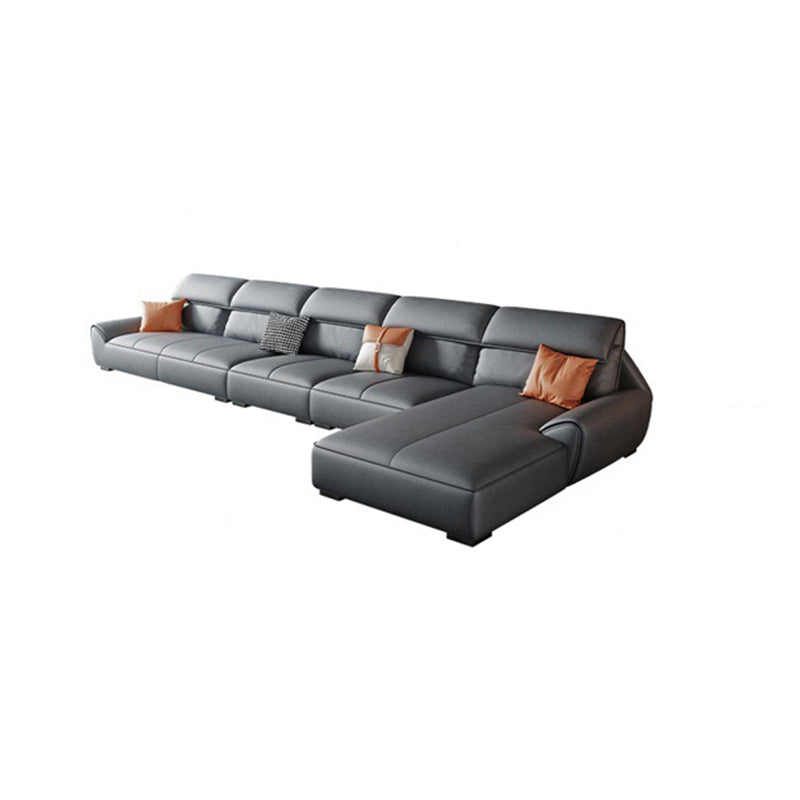 Faux leather High Back Sofa Stain-Resistant Sectional with Flared Arm 153"L x 69"W x 35"H Sponge Clearhalo 'furn' 'furn_sectionals' 'Furniture' 'furniture_sectionals' 'kitchen' 'kitchen_sectionals' 'Living Room Furniture' 'Sectionals' 4855820
