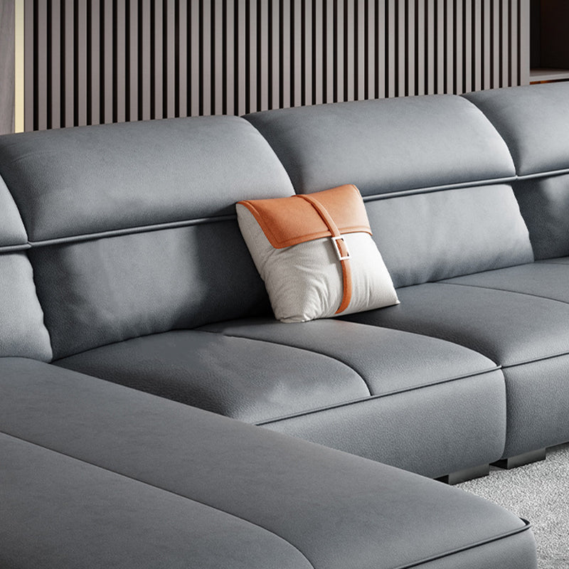 Faux leather High Back Sofa Stain-Resistant Sectional with Flared Arm Clearhalo 'furn' 'furn_sectionals' 'Furniture' 'furniture_sectionals' 'kitchen' 'kitchen_sectionals' 'Living Room Furniture' 'Sectionals' 4855821