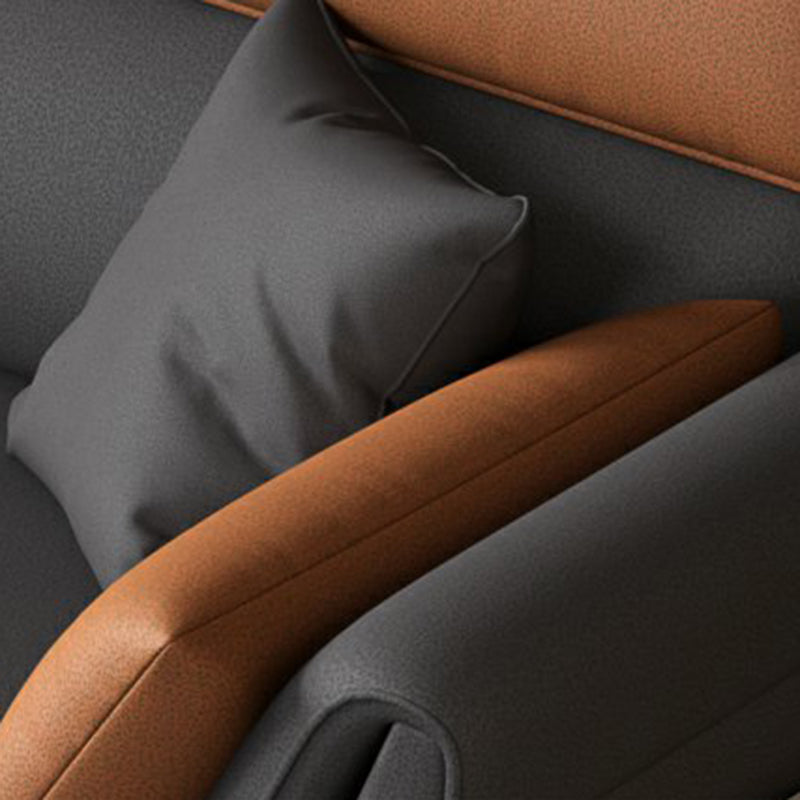 Stain-Resistant Faux Leather Flared Arm Sectional with Pillowed Back Cushions Clearhalo 'furn' 'furn_sectionals' 'Furniture' 'furniture_sectionals' 'kitchen' 'kitchen_sectionals' 'Living Room Furniture' 'Sectionals' 4855834