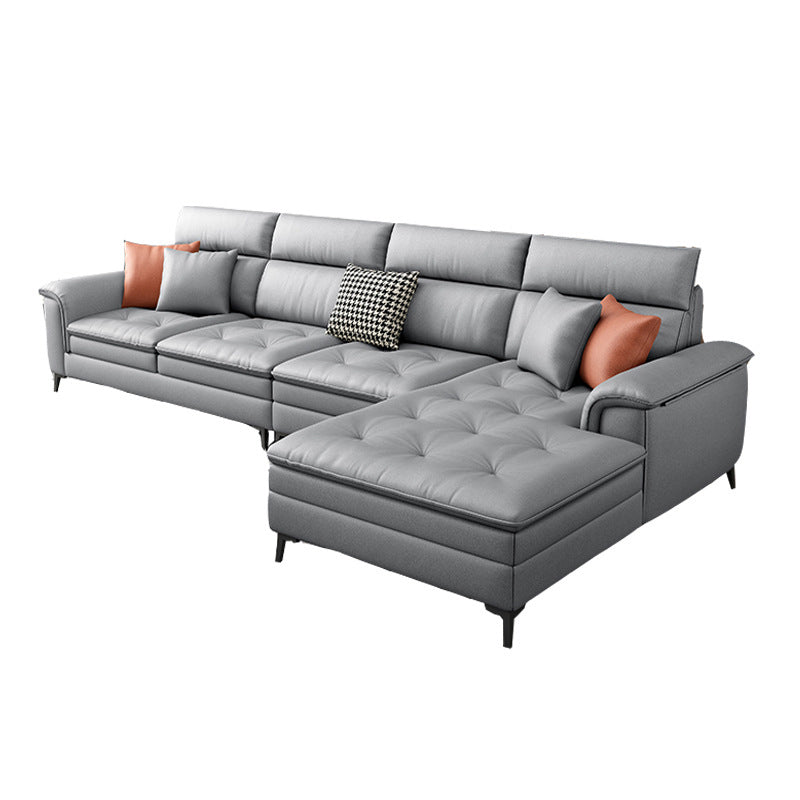 133.86" L √ó 68.89" W √ó 37.40" H Faux Leather Sofa High Back Square Arm Sectional Light Gray Sponge Clearhalo 'furn' 'furn_sectionals' 'Furniture' 'furniture_sectionals' 'kitchen' 'kitchen_sectionals' 'Living Room Furniture' 'Sectionals' 4855846
