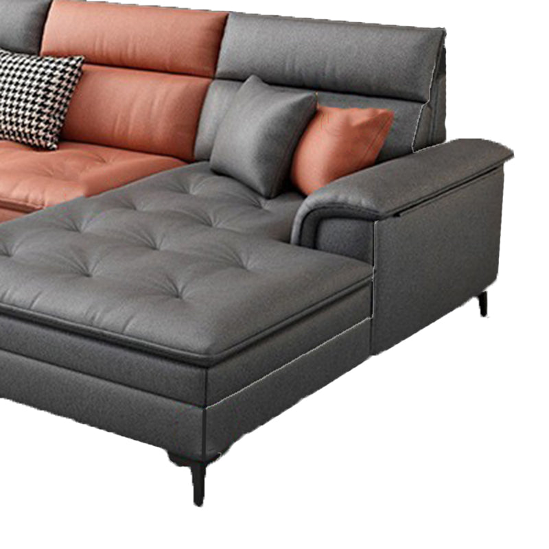 133.86" L √ó 68.89" W √ó 37.40" H Faux Leather Sofa High Back Square Arm Sectional Clearhalo 'furn' 'furn_sectionals' 'Furniture' 'furniture_sectionals' 'kitchen' 'kitchen_sectionals' 'Living Room Furniture' 'Sectionals' 4855847