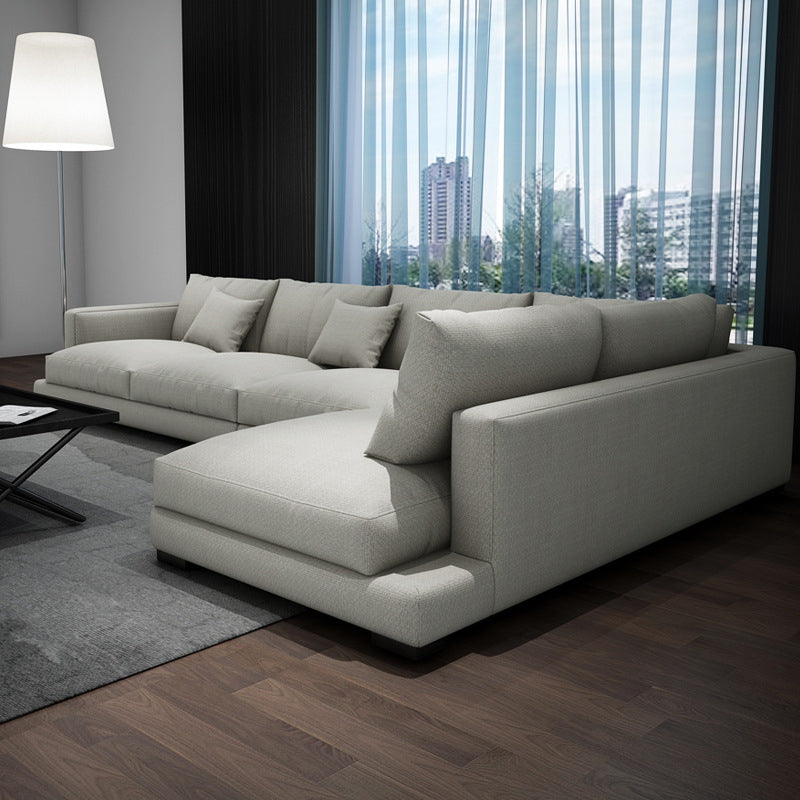 23.6"High Square Arm Sectional Contemporary Sofa and Chaise for Living Room 141"L x 76"W x 24"H Off-White Linen Clearhalo 'furn' 'furn_sectionals' 'Furniture' 'furniture_sectionals' 'kitchen' 'kitchen_sectionals' 'Living Room Furniture' 'Sectionals' 4855852