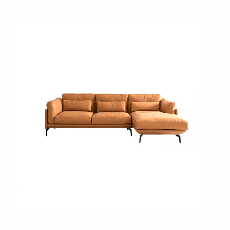 Square Arm Genuine Leather Sofa and Chaise Brown Sectional with Bolster Pillows Clearhalo 'furn' 'furn_sectionals' 'Furniture' 'furniture_sectionals' 'kitchen' 'kitchen_sectionals' 'Living Room Furniture' 'Sectionals' 4855865