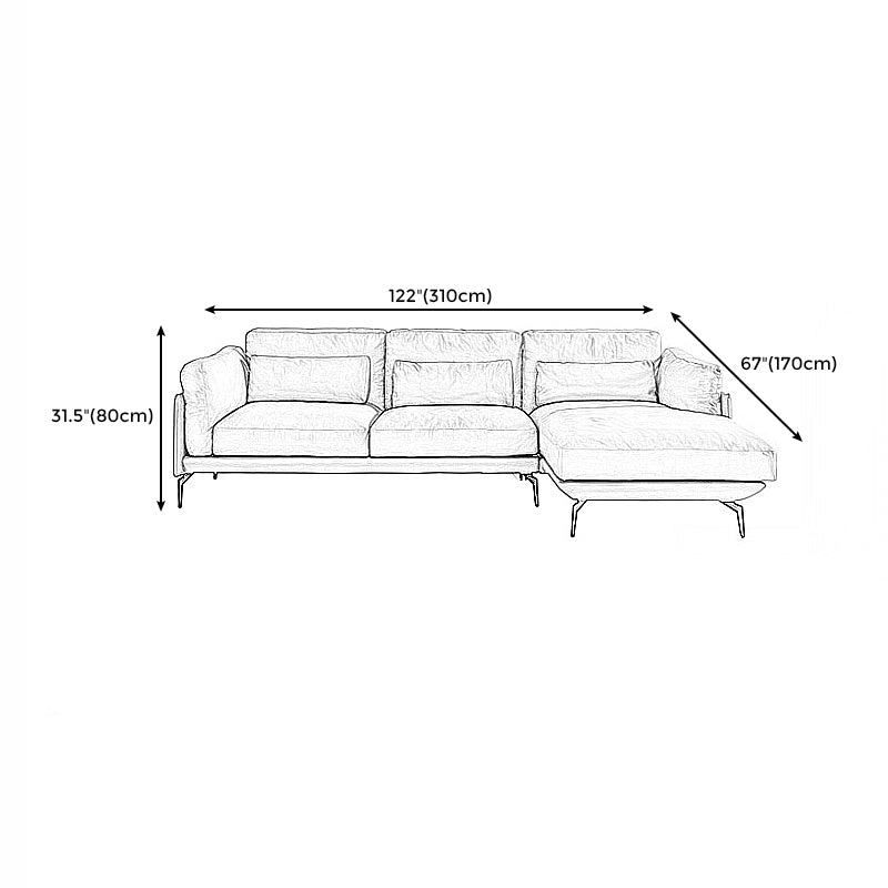Square Arm Genuine Leather Sofa and Chaise Brown Sectional with Bolster Pillows Clearhalo 'furn' 'furn_sectionals' 'Furniture' 'furniture_sectionals' 'kitchen' 'kitchen_sectionals' 'Living Room Furniture' 'Sectionals' 4855874
