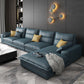 135.8" L √ó 70.9" W √ó 35.4" H Faux Leather sofa and Chaise High Back Square Arm Sectional Blue Clearhalo 'furn' 'furn_sectionals' 'Furniture' 'furniture_sectionals' 'kitchen' 'kitchen_sectionals' 'Living Room Furniture' 'Sectionals' 4855881