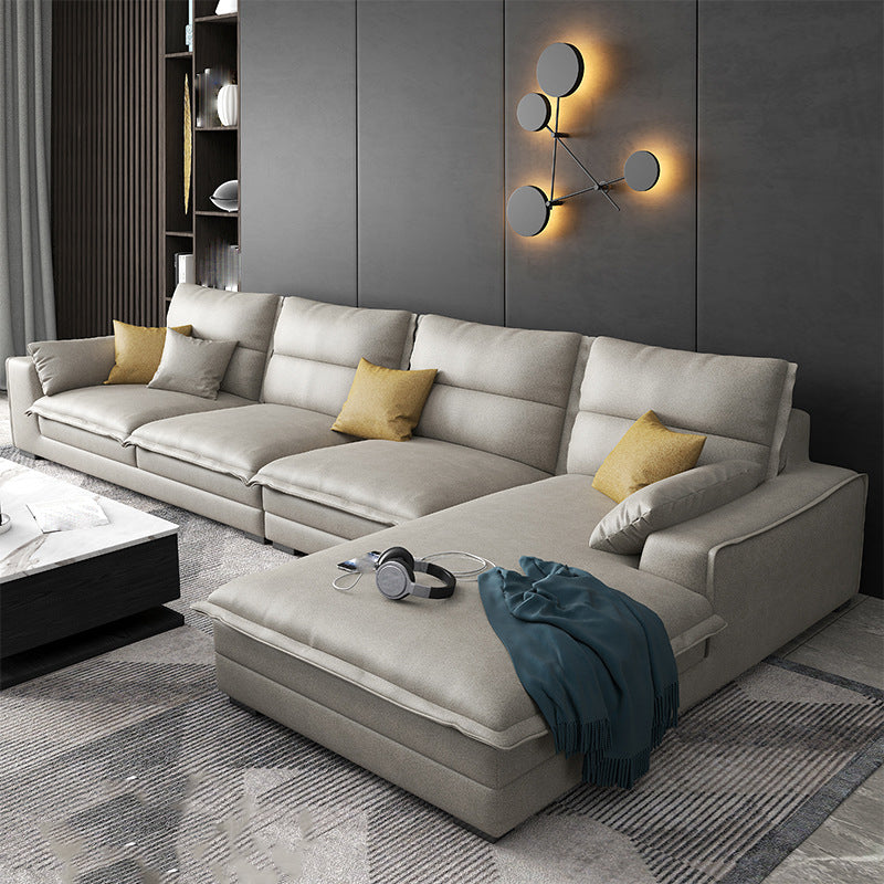 135.8" L √ó 70.9" W √ó 35.4" H Faux Leather sofa and Chaise High Back Square Arm Sectional Beige Clearhalo 'furn' 'furn_sectionals' 'Furniture' 'furniture_sectionals' 'kitchen' 'kitchen_sectionals' 'Living Room Furniture' 'Sectionals' 4855883