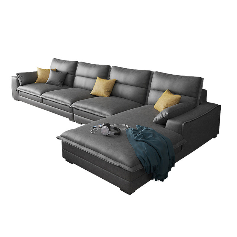 135.8" L √ó 70.9" W √ó 35.4" H Faux Leather sofa and Chaise High Back Square Arm Sectional Grey Sponge Clearhalo 'furn' 'furn_sectionals' 'Furniture' 'furniture_sectionals' 'kitchen' 'kitchen_sectionals' 'Living Room Furniture' 'Sectionals' 4855885