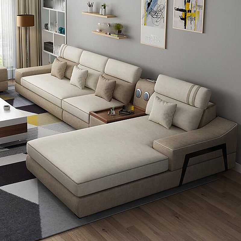 141.73" L√ó 70.86" W √ó 33.46" H Fabric Sofa and Chaise High Back Sloped Arms Sectional Khaki Latex Clearhalo 'furn' 'furn_sectionals' 'Furniture' 'furniture_sectionals' 'kitchen' 'kitchen_sectionals' 'Living Room Furniture' 'Sectionals' 4855889