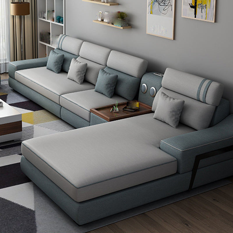 141.73" L√ó 70.86" W √ó 33.46" H Fabric Sofa and Chaise High Back Sloped Arms Sectional Gray-Blue Latex Clearhalo 'furn' 'furn_sectionals' 'Furniture' 'furniture_sectionals' 'kitchen' 'kitchen_sectionals' 'Living Room Furniture' 'Sectionals' 4855890