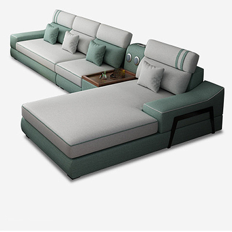 141.73" L√ó 70.86" W √ó 33.46" H Fabric Sofa and Chaise High Back Sloped Arms Sectional Light Green Sponge Clearhalo 'furn' 'furn_sectionals' 'Furniture' 'furniture_sectionals' 'kitchen' 'kitchen_sectionals' 'Living Room Furniture' 'Sectionals' 4855895