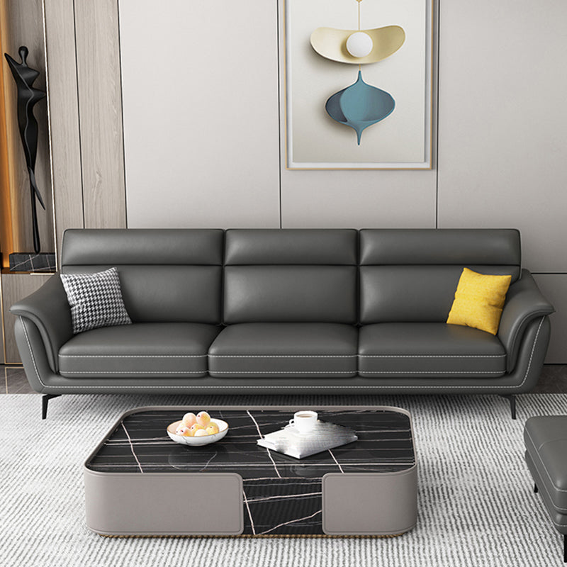 Modern Genuine Leather Sofa High Back Sectional with Pillow Top Arm 102"L x 33.5"W x 35"H Clearhalo 'furn' 'furn_sectionals' 'Furniture' 'furniture_sectionals' 'kitchen' 'kitchen_sectionals' 'Living Room Furniture' 'Sectionals' 4855899