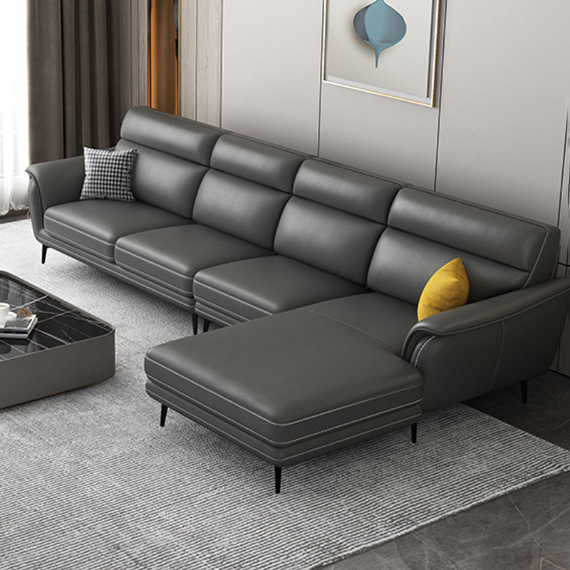 Modern Genuine Leather Sofa High Back Sectional with Pillow Top Arm 130"L x 68"W x 35"H Latex Clearhalo 'furn' 'furn_sectionals' 'Furniture' 'furniture_sectionals' 'kitchen' 'kitchen_sectionals' 'Living Room Furniture' 'Sectionals' 4855901