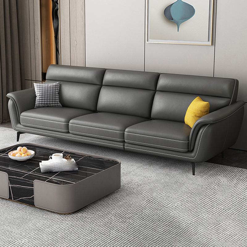 Modern Genuine Leather Sofa High Back Sectional with Pillow Top Arm 83"L x 33.5"W x 35"H Latex Clearhalo 'furn' 'furn_sectionals' 'Furniture' 'furniture_sectionals' 'kitchen' 'kitchen_sectionals' 'Living Room Furniture' 'Sectionals' 4855902