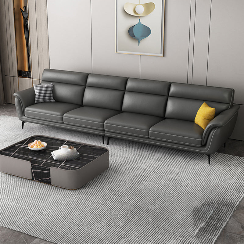 Modern Genuine Leather Sofa High Back Sectional with Pillow Top Arm 126"L x 33.5"W x 35"H Latex Clearhalo 'furn' 'furn_sectionals' 'Furniture' 'furniture_sectionals' 'kitchen' 'kitchen_sectionals' 'Living Room Furniture' 'Sectionals' 4855903