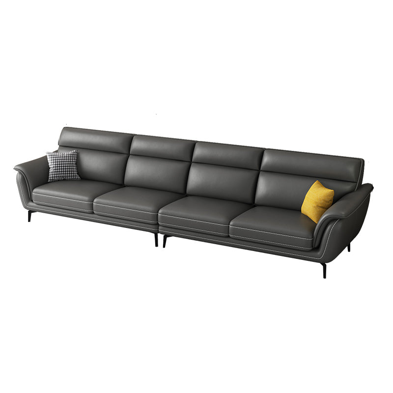 Modern Genuine Leather Sofa High Back Sectional with Pillow Top Arm 126"L x 33.5"W x 35"H Sponge Clearhalo 'furn' 'furn_sectionals' 'Furniture' 'furniture_sectionals' 'kitchen' 'kitchen_sectionals' 'Living Room Furniture' 'Sectionals' 4855904