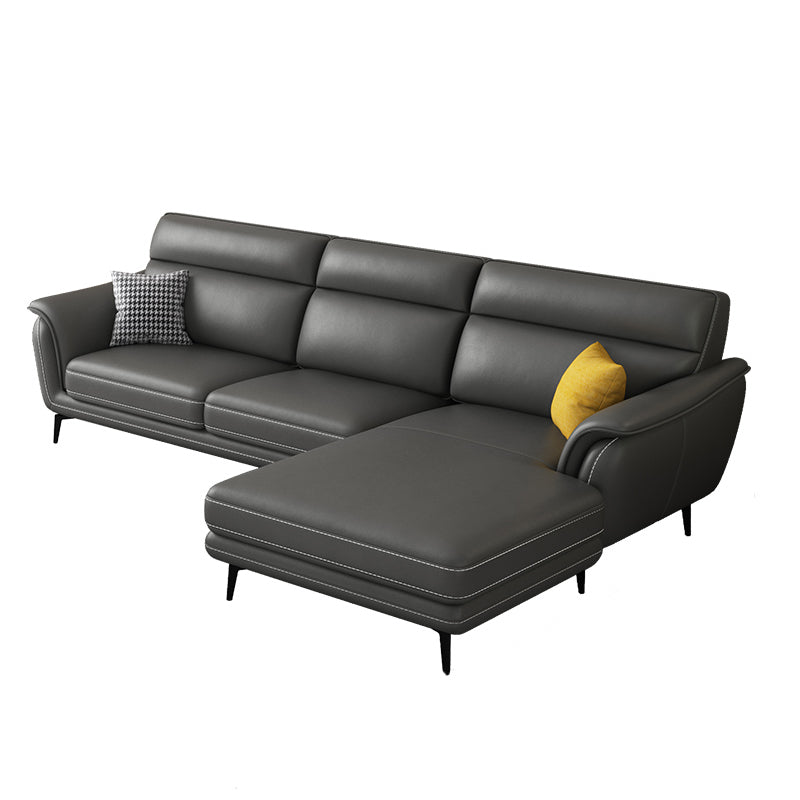 Modern Genuine Leather Sofa High Back Sectional with Pillow Top Arm 102"L x 68"W x 35"H Clearhalo 'furn' 'furn_sectionals' 'Furniture' 'furniture_sectionals' 'kitchen' 'kitchen_sectionals' 'Living Room Furniture' 'Sectionals' 4855905