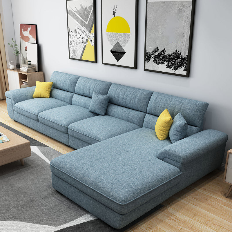 Contemporary Linen Pillow Top Arm Sectional with Removable Cushions for Living Room 126"L x 71"W x 37"H Light Blue Clearhalo 'furn' 'furn_sectionals' 'Furniture' 'furniture_sectionals' 'kitchen' 'kitchen_sectionals' 'Living Room Furniture' 'Sectionals' 4855917