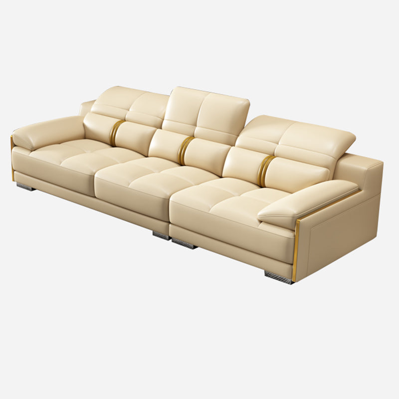 Genuine Leather Pillow Top Arm Sofa Cream Sectional with Removable Cushions 106"L x 37"W x 35"H Clearhalo 'furn' 'furn_sectionals' 'Furniture' 'furniture_sectionals' 'kitchen' 'kitchen_sectionals' 'Living Room Furniture' 'Sectionals' 4855931