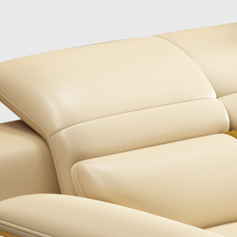 Genuine Leather Pillow Top Arm Sofa Cream Sectional with Removable Cushions Clearhalo 'furn' 'furn_sectionals' 'Furniture' 'furniture_sectionals' 'kitchen' 'kitchen_sectionals' 'Living Room Furniture' 'Sectionals' 4855936