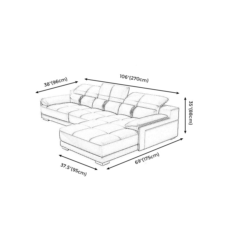 Genuine Leather Pillow Top Arm Sofa Cream Sectional with Removable Cushions Clearhalo 'furn' 'furn_sectionals' 'Furniture' 'furniture_sectionals' 'kitchen' 'kitchen_sectionals' 'Living Room Furniture' 'Sectionals' 4855942