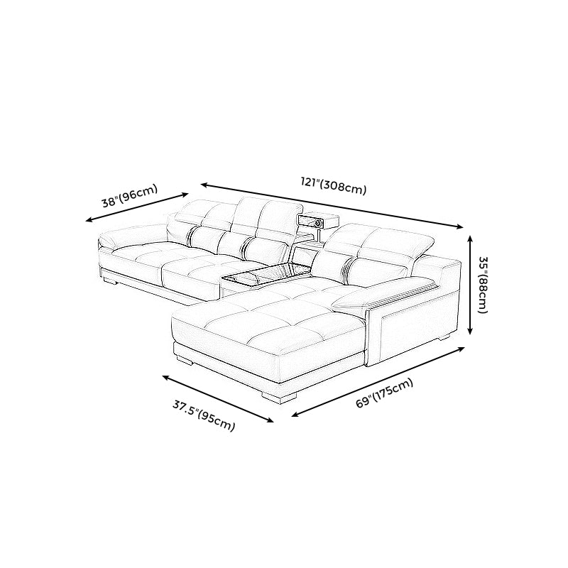 Genuine Leather Pillow Top Arm Sofa Cream Sectional with Removable Cushions Clearhalo 'furn' 'furn_sectionals' 'Furniture' 'furniture_sectionals' 'kitchen' 'kitchen_sectionals' 'Living Room Furniture' 'Sectionals' 4855943