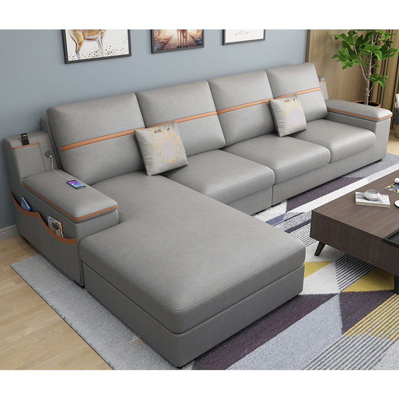 108.66"L x 64.96"W x 35.43"H 4-seat Sofa Cushion Back Scooped Arm Sectionals with Storage Light Gray Faux Leather Clearhalo 'furn' 'furn_sectionals' 'Furniture' 'furniture_sectionals' 'kitchen' 'kitchen_sectionals' 'Living Room Furniture' 'Sectionals' 4855947