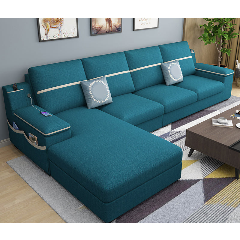 108.66"L x 64.96"W x 35.43"H 4-seat Sofa Cushion Back Scooped Arm Sectionals with Storage Blue Cotton Blend Clearhalo 'furn' 'furn_sectionals' 'Furniture' 'furniture_sectionals' 'kitchen' 'kitchen_sectionals' 'Living Room Furniture' 'Sectionals' 4855950