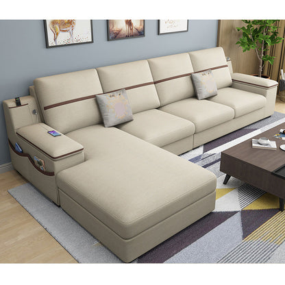 108.66"L x 64.96"W x 35.43"H 4-seat Sofa Cushion Back Scooped Arm Sectionals with Storage Beige Cotton Blend Clearhalo 'furn' 'furn_sectionals' 'Furniture' 'furniture_sectionals' 'kitchen' 'kitchen_sectionals' 'Living Room Furniture' 'Sectionals' 4855956