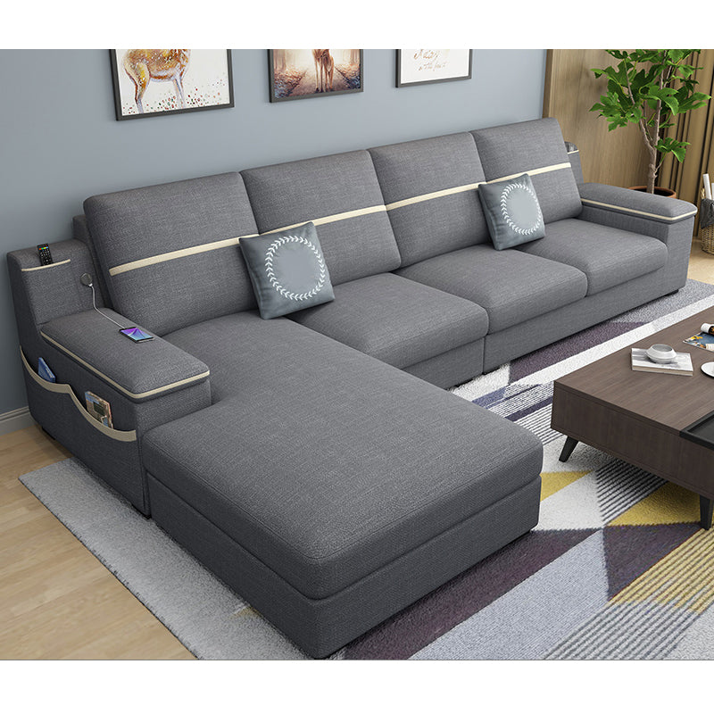 108.66"L x 64.96"W x 35.43"H 4-seat Sofa Cushion Back Scooped Arm Sectionals with Storage Dark Gray Cotton Blend Clearhalo 'furn' 'furn_sectionals' 'Furniture' 'furniture_sectionals' 'kitchen' 'kitchen_sectionals' 'Living Room Furniture' 'Sectionals' 4855960