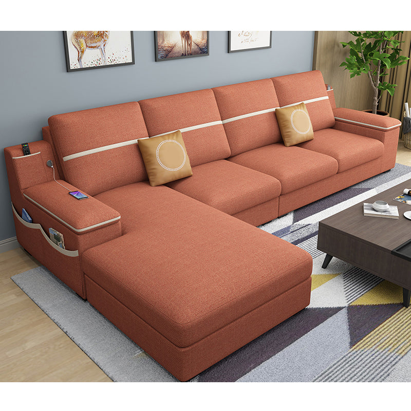 108.66"L x 64.96"W x 35.43"H 4-seat Sofa Cushion Back Scooped Arm Sectionals with Storage Orange Cotton Blend Clearhalo 'furn' 'furn_sectionals' 'Furniture' 'furniture_sectionals' 'kitchen' 'kitchen_sectionals' 'Living Room Furniture' 'Sectionals' 4855961