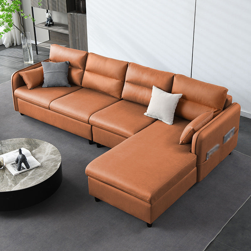 Contemporary Patchwork Modular Faux Leather Sectional with Storage for Living Room Orange Clearhalo 'furn' 'furn_sectionals' 'Furniture' 'furniture_sectionals' 'kitchen' 'kitchen_sectionals' 'Living Room Furniture' 'Sectionals' 4855990