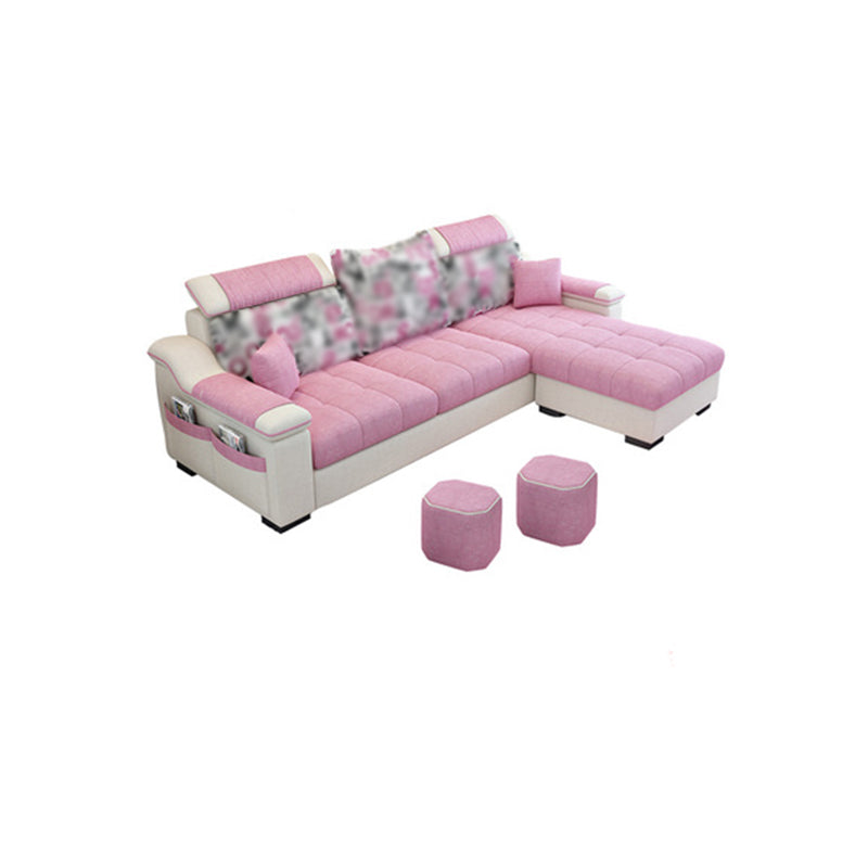Modern Scooped Arm Sectional 106.3"L x 57"W x 35.43"H High Back Sofa with Storage Pink Clearhalo 'furn' 'furn_sectionals' 'Furniture' 'furniture_sectionals' 'kitchen' 'kitchen_sectionals' 'Living Room Furniture' 'Sectionals' 4855993
