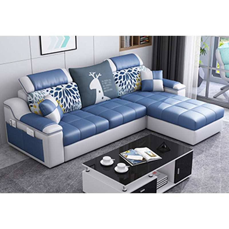 Modern Scooped Arm Sectional 106.3"L x 57"W x 35.43"H High Back Sofa with Storage Royal Blue-White Clearhalo 'furn' 'furn_sectionals' 'Furniture' 'furniture_sectionals' 'kitchen' 'kitchen_sectionals' 'Living Room Furniture' 'Sectionals' 4856000