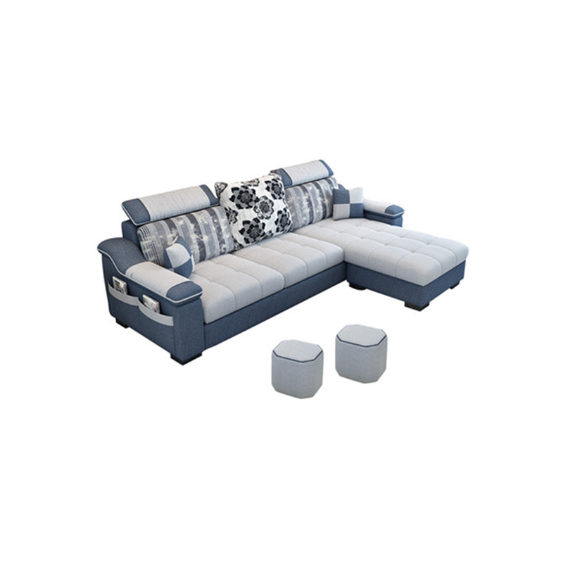 Modern Scooped Arm Sectional 106.3"L x 57"W x 35.43"H High Back Sofa with Storage Dark Blue-White Clearhalo 'furn' 'furn_sectionals' 'Furniture' 'furniture_sectionals' 'kitchen' 'kitchen_sectionals' 'Living Room Furniture' 'Sectionals' 4856004