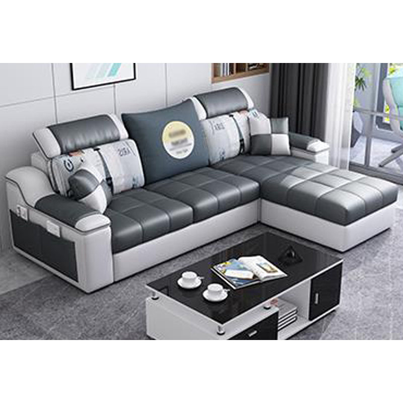 Modern Scooped Arm Sectional 106.3"L x 57"W x 35.43"H High Back Sofa with Storage White-Black Clearhalo 'furn' 'furn_sectionals' 'Furniture' 'furniture_sectionals' 'kitchen' 'kitchen_sectionals' 'Living Room Furniture' 'Sectionals' 4856006