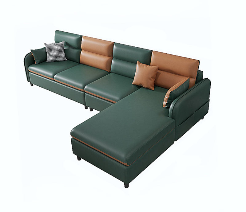 Modern Right Hand Facing Sofa and Chaise 4-seater Sectional with Pillow Back Blackish Green Latex Clearhalo 'furn' 'furn_sectionals' 'Furniture' 'furniture_sectionals' 'kitchen' 'kitchen_sectionals' 'Living Room Furniture' 'Sectionals' 4856021