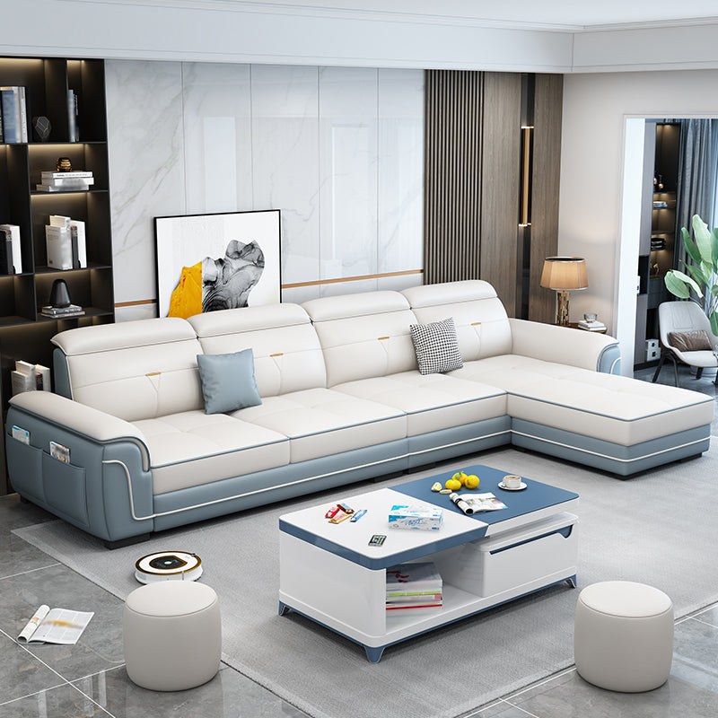 110.24"L x 59.06"W x 33.46"H 4-seat Sofa Cushion Back Sectionals with Storage Light Blue-White Clearhalo 'furn' 'furn_sectionals' 'Furniture' 'furniture_sectionals' 'kitchen' 'kitchen_sectionals' 'Living Room Furniture' 'Sectionals' 4856030