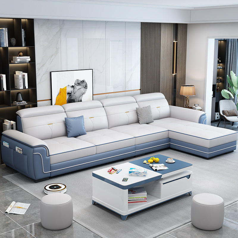 110.24"L x 59.06"W x 33.46"H 4-seat Sofa Cushion Back Sectionals with Storage Dark Blue-White Clearhalo 'furn' 'furn_sectionals' 'Furniture' 'furniture_sectionals' 'kitchen' 'kitchen_sectionals' 'Living Room Furniture' 'Sectionals' 4856032