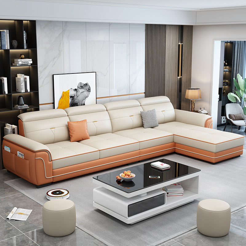 110.24"L x 59.06"W x 33.46"H 4-seat Sofa Cushion Back Sectionals with Storage Orange White Clearhalo 'furn' 'furn_sectionals' 'Furniture' 'furniture_sectionals' 'kitchen' 'kitchen_sectionals' 'Living Room Furniture' 'Sectionals' 4856033