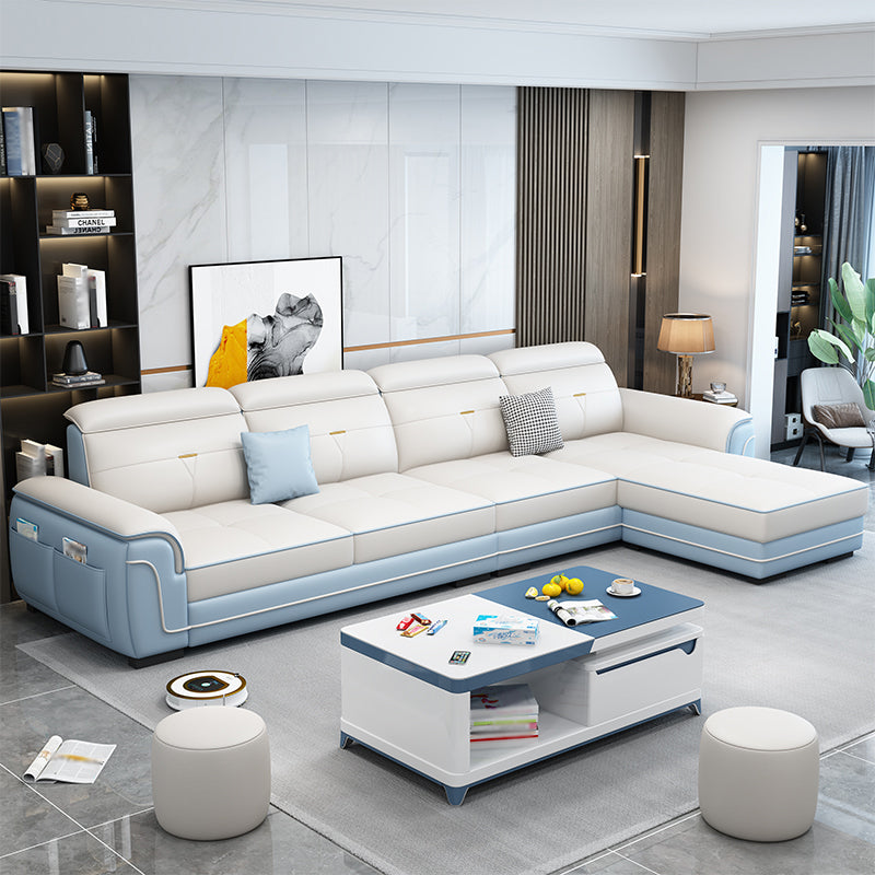 110.24"L x 59.06"W x 33.46"H 4-seat Sofa Cushion Back Sectionals with Storage Sky Blue-White Clearhalo 'furn' 'furn_sectionals' 'Furniture' 'furniture_sectionals' 'kitchen' 'kitchen_sectionals' 'Living Room Furniture' 'Sectionals' 4856034