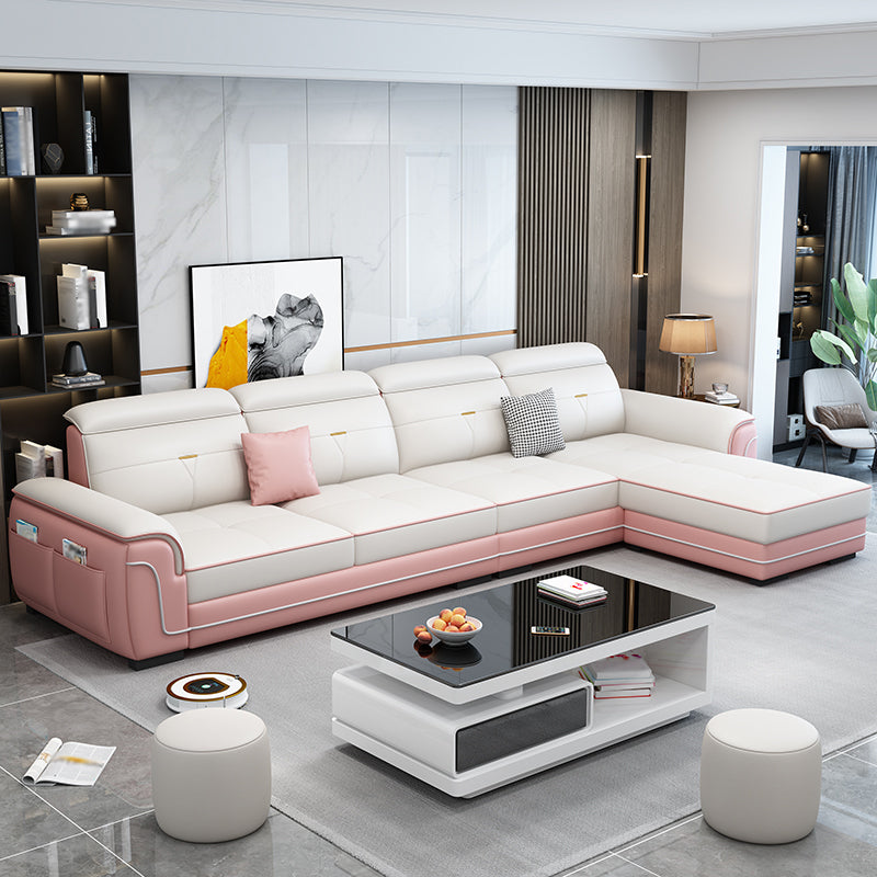 110.24"L x 59.06"W x 33.46"H 4-seat Sofa Cushion Back Sectionals with Storage Pink-White Clearhalo 'furn' 'furn_sectionals' 'Furniture' 'furniture_sectionals' 'kitchen' 'kitchen_sectionals' 'Living Room Furniture' 'Sectionals' 4856035