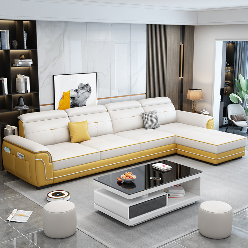 110.24"L x 59.06"W x 33.46"H 4-seat Sofa Cushion Back Sectionals with Storage Yellow White Clearhalo 'furn' 'furn_sectionals' 'Furniture' 'furniture_sectionals' 'kitchen' 'kitchen_sectionals' 'Living Room Furniture' 'Sectionals' 4856036