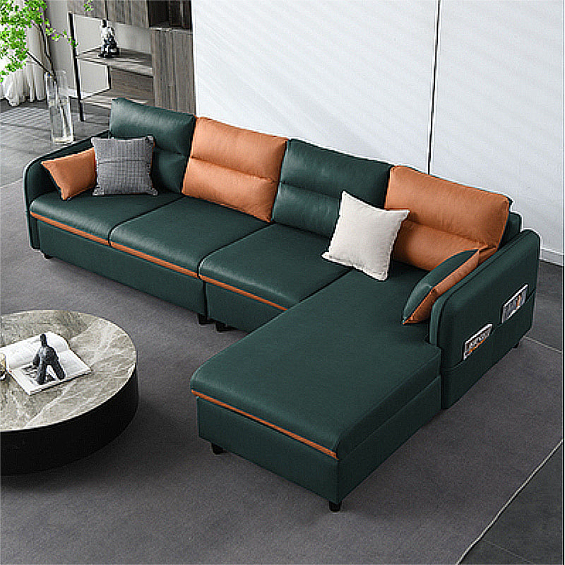 Modern Right Hand Facing Sofa Square Arm Modular Sectional with for Four People Blackish Green Memory Foam Clearhalo 'furn' 'furn_sectionals' 'Furniture' 'furniture_sectionals' 'kitchen' 'kitchen_sectionals' 'Living Room Furniture' 'Sectionals' 4856043